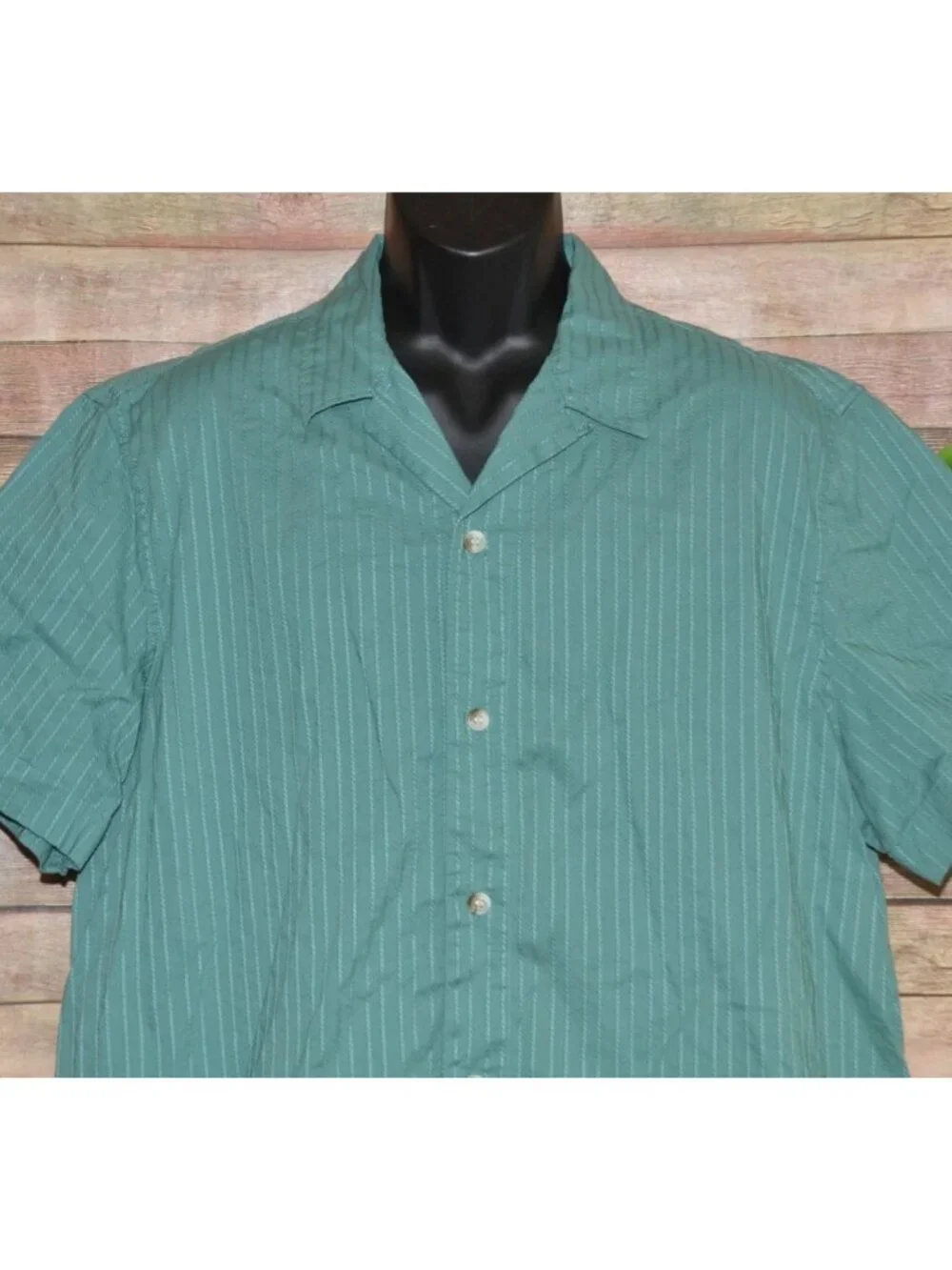 Banana Republic Mens Green Button Up Short Sleeve Striped Shirt Size XL Cotton